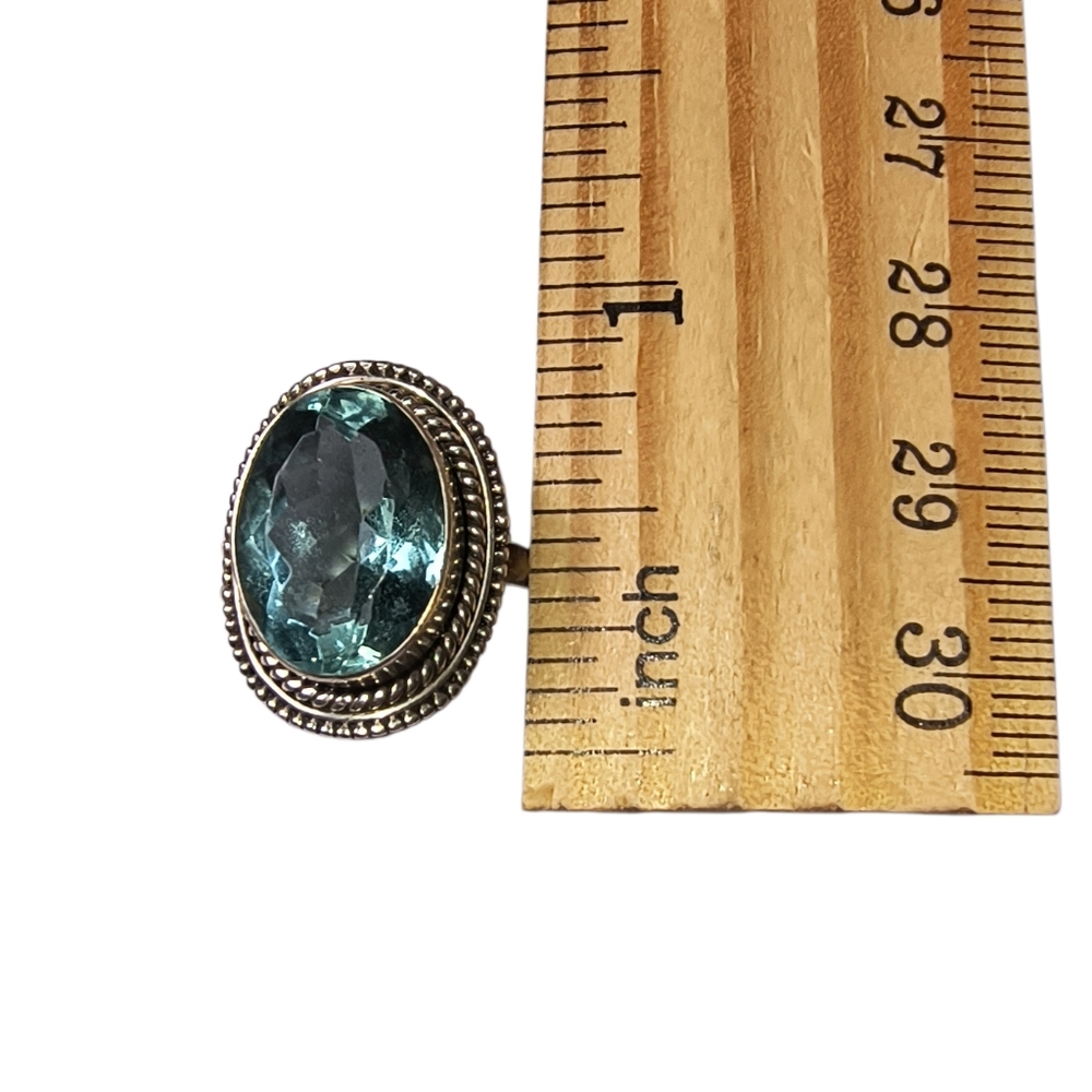 Vintage Handmade Light Blue Faceted Glass Crystal And Sterling Silver Ring - Picture 6 of 12
